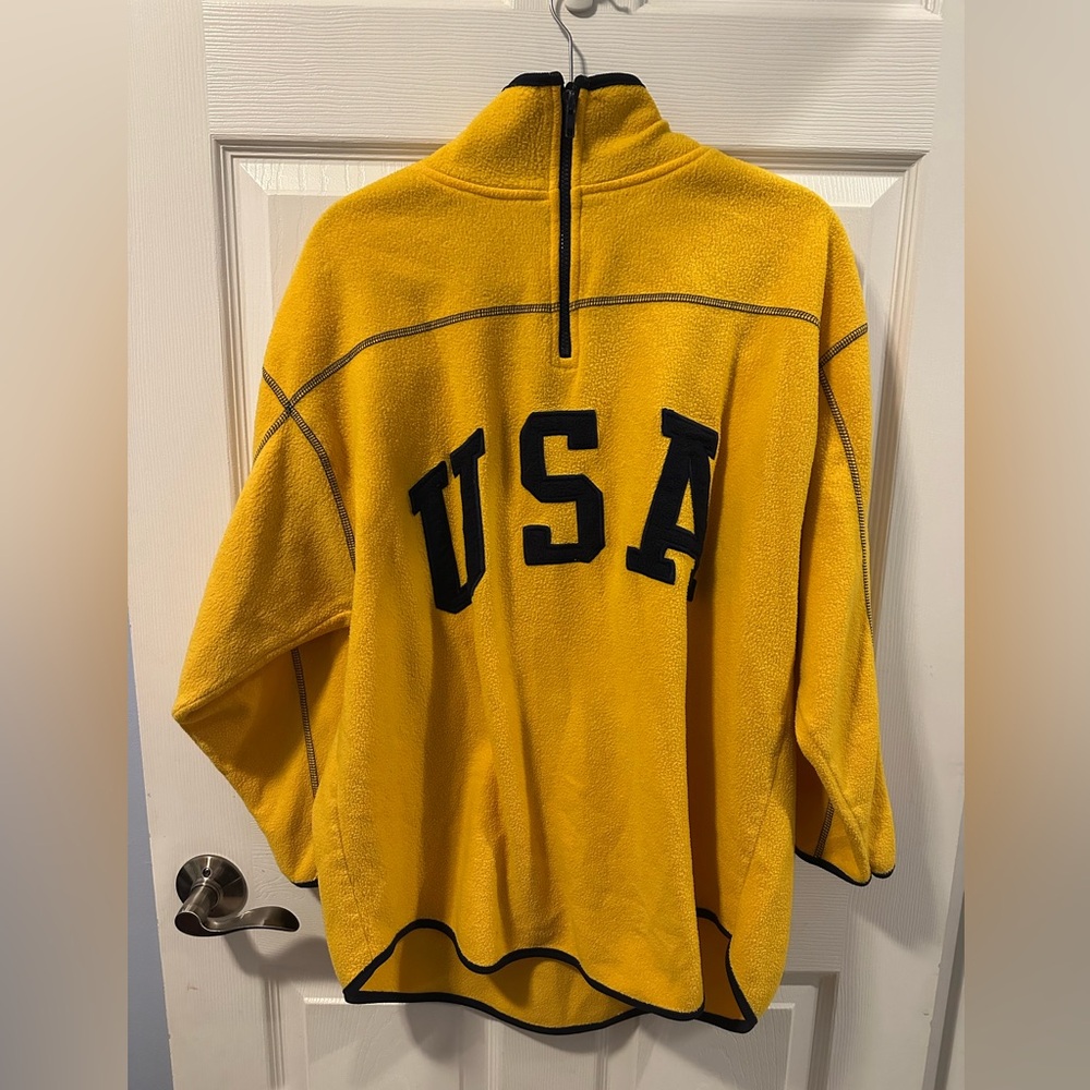 Vintage Sport Venezia USA Fleece Pullover Yellow Navy Trim Half Zip Men’s XL